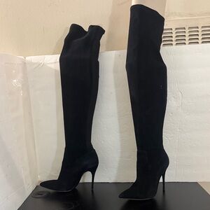 Alexandre Birman Black suede leather snakeskin Over-the-Knee heels OTK Boots